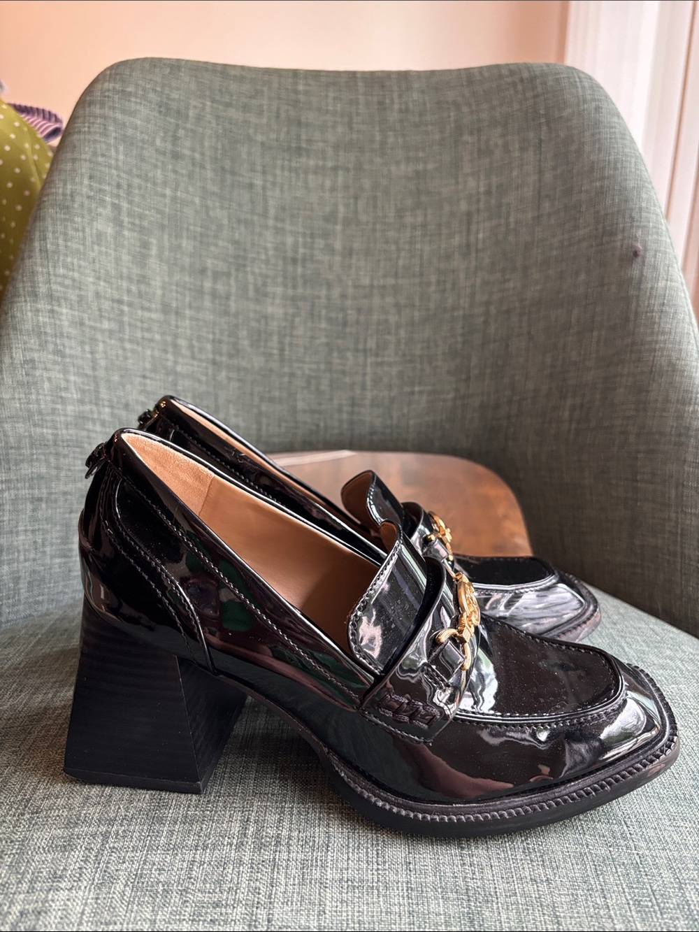 Sam Edelman QUINCY BLOCK HEEL LOAFER patent leather gold charm chunky women’s 6 - Picture 5 of 13